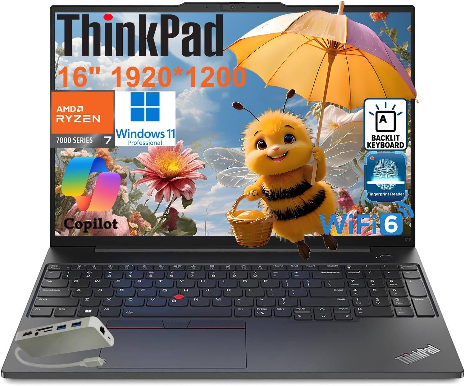 Lenovo ThinkPad E16 Gen 2 ბიზნეს ლეპტოპი, AMD 8-ბირთვიანი Ryzen 7 7735HS პროცესორი, 16 GB DDR5 ოპერატიული მეხსიერება, 1 ტბ PCIe SSD, 16